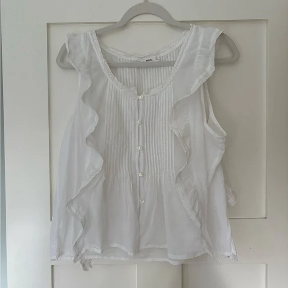 Mango White Ruffled Blouse Size 8 - Picture 4 of 7